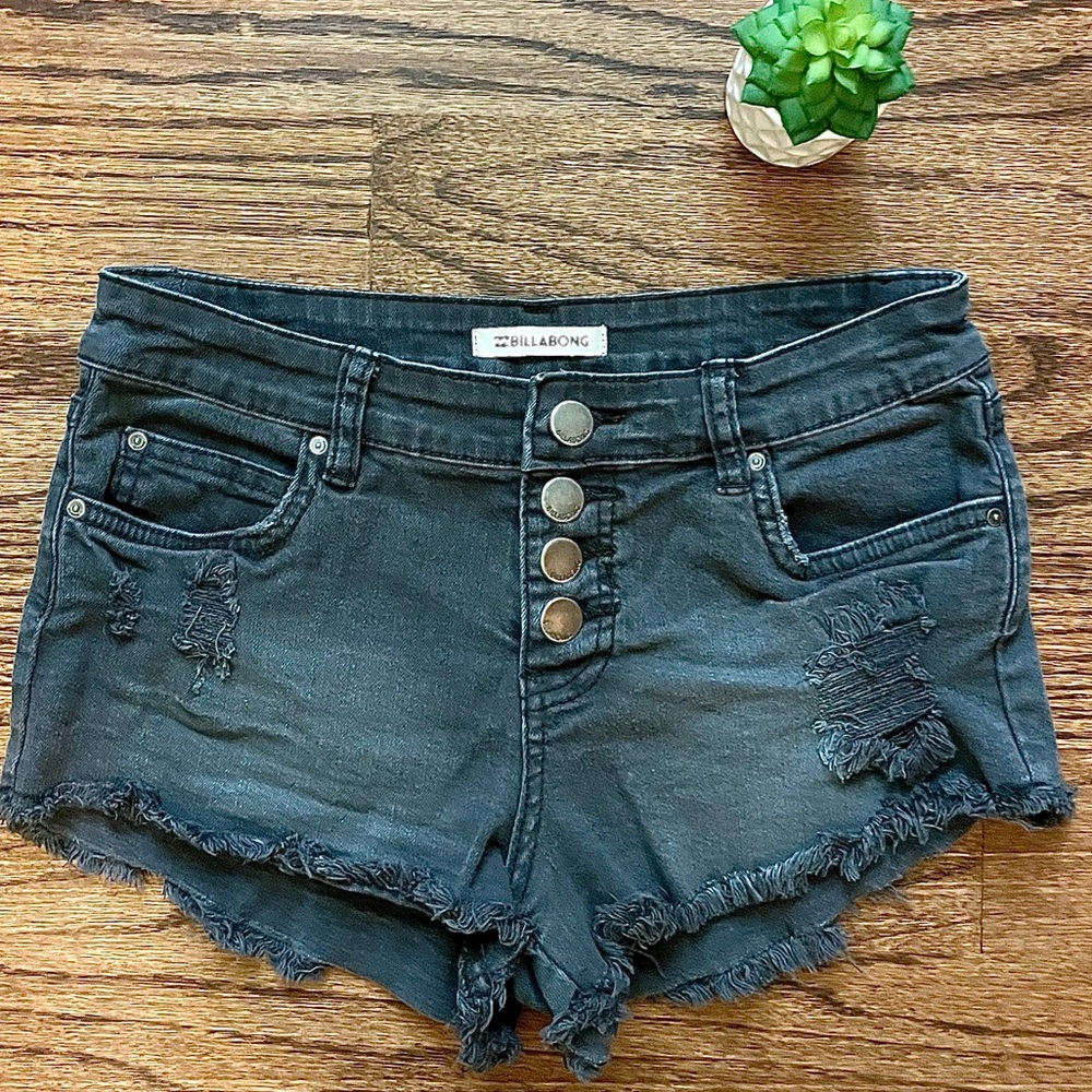 Billabong Black Low Rise Cut Offs Raw Hem 24 Button Up Distressed Stretchy